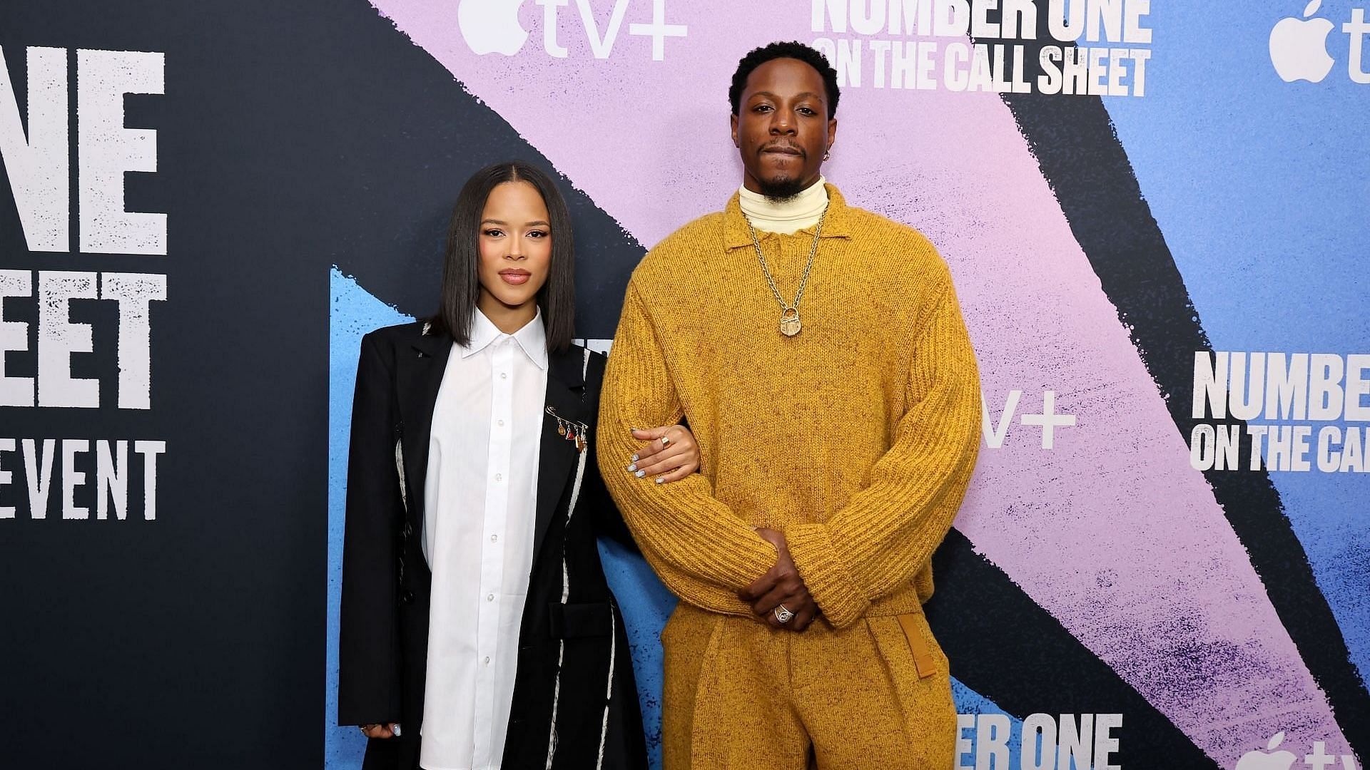 Serayah and Joey Badass attend Apple TV+'s "Number One On The Call Sheet: Black Leading Women In Hollywood" New York Premiere at Crosby Street Hotel on March 11, 2025, in New York City. (Image via Getty/Marleen Moise)